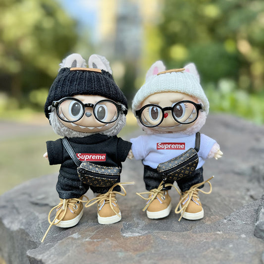 [Clothes only] First and second generation keychain Labubu clothes pendant Labubu super shirt + flanged bear hat cute
