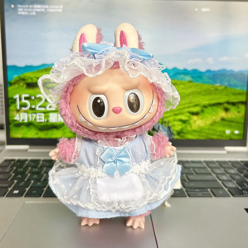 Clothes only] 15cm pendant rabub clothes keychain gauze skirt maid set labubu doll clothes cute