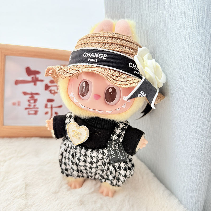 [Clothes only] 17cm pendant, rabub clothes, camellia straw hat set, keychain, labubu doll clothes.