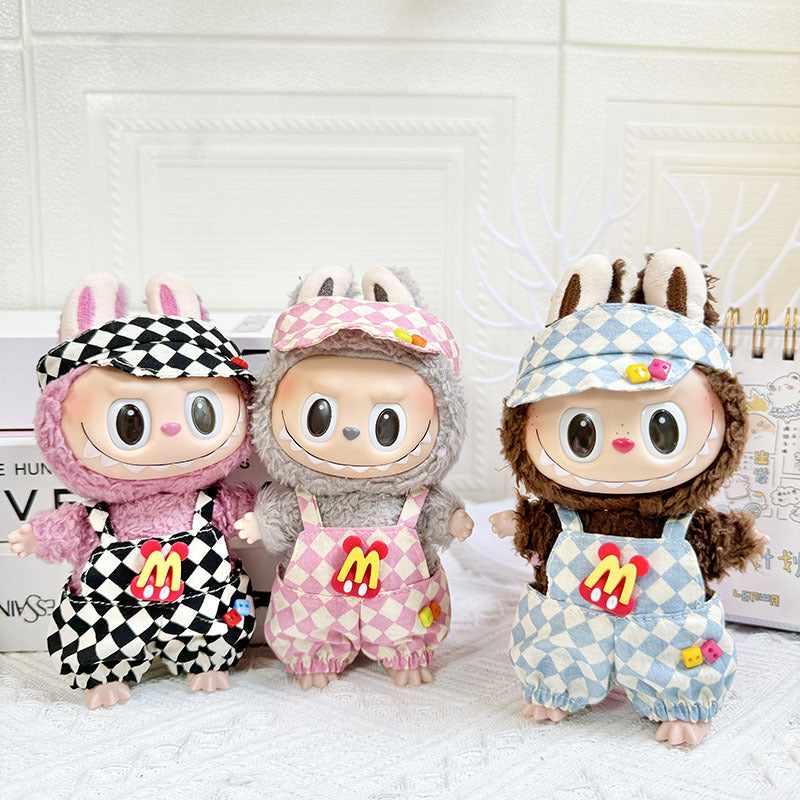 [Clothes only] 17cm pendant Labubu clothes Labubu doll rhombus grid M Danglao overalls set cute