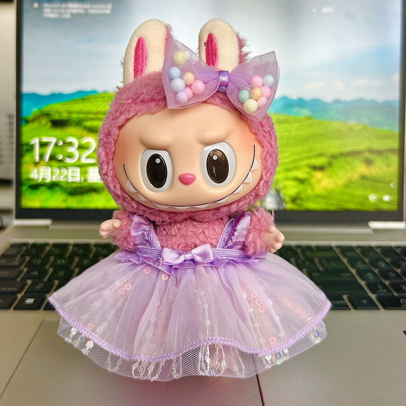 [Clothes only] 17cm pendant rabub clothes colored yarn sequined skirt set labubu doll clothes cute and cute