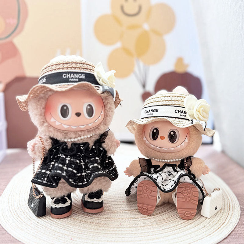 [Clothes only] One, two and three generations Labubu clothes pendant Labubu sitting baby clothes plaid fragrant wind strap skirt
