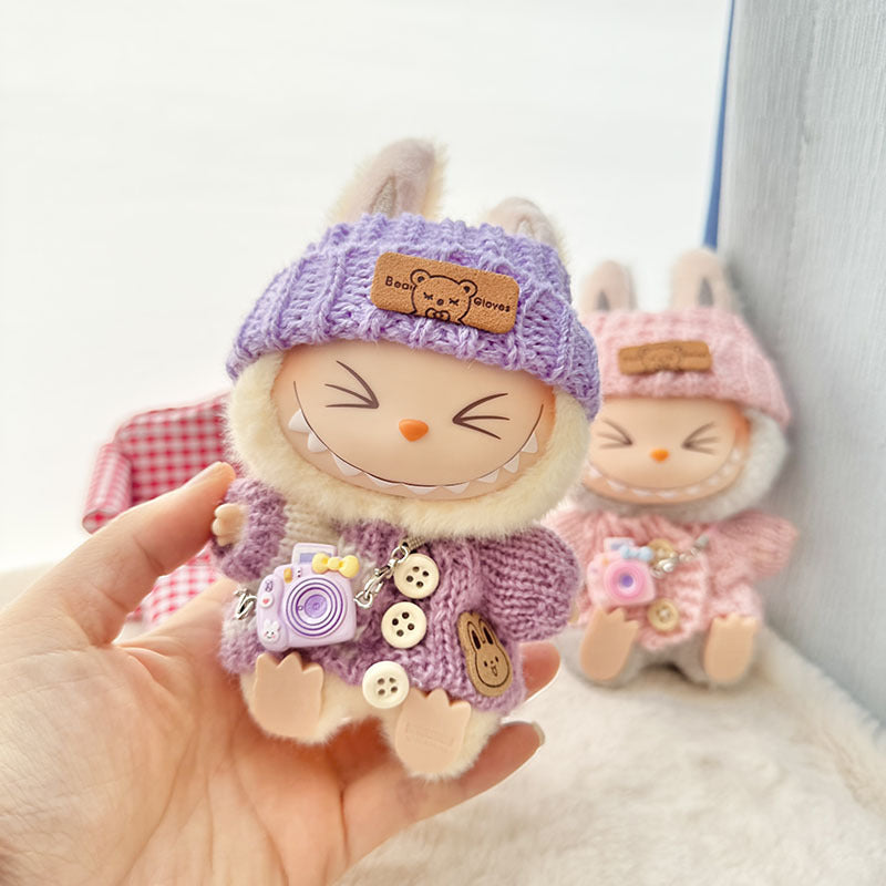 [Clothes only] First and second generation Labubu clothes pendant Labubu sitting party baby clothes wooden button sweater camera clothes