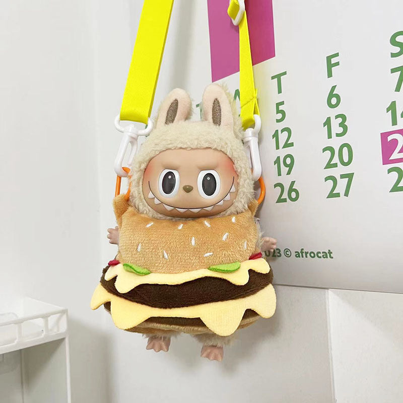 [Clothes only] 17cm bag hanging Labubu blind box Macaron Labubu cow set plush doll