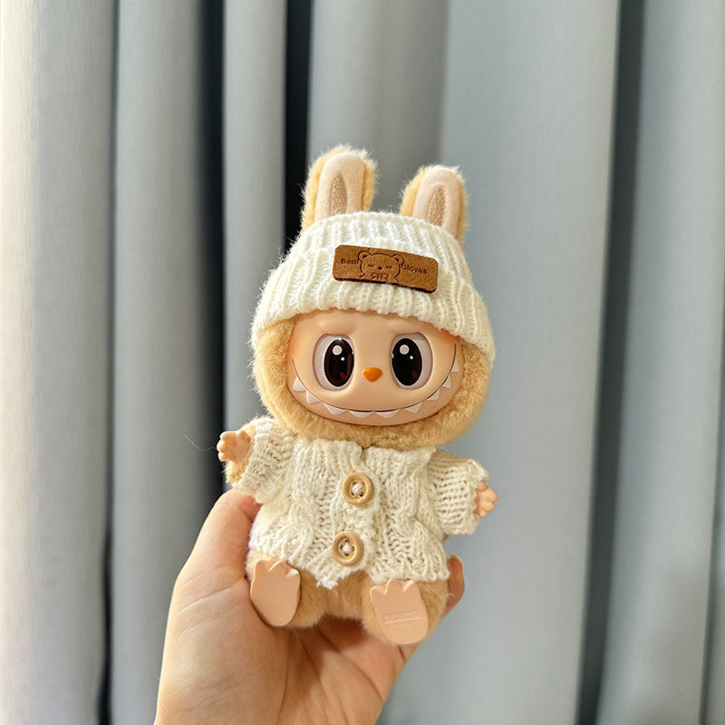 [Clothes only] Second-generation keychain Labubu clothes pendant Labubu sitting party wooden buckle sweater set