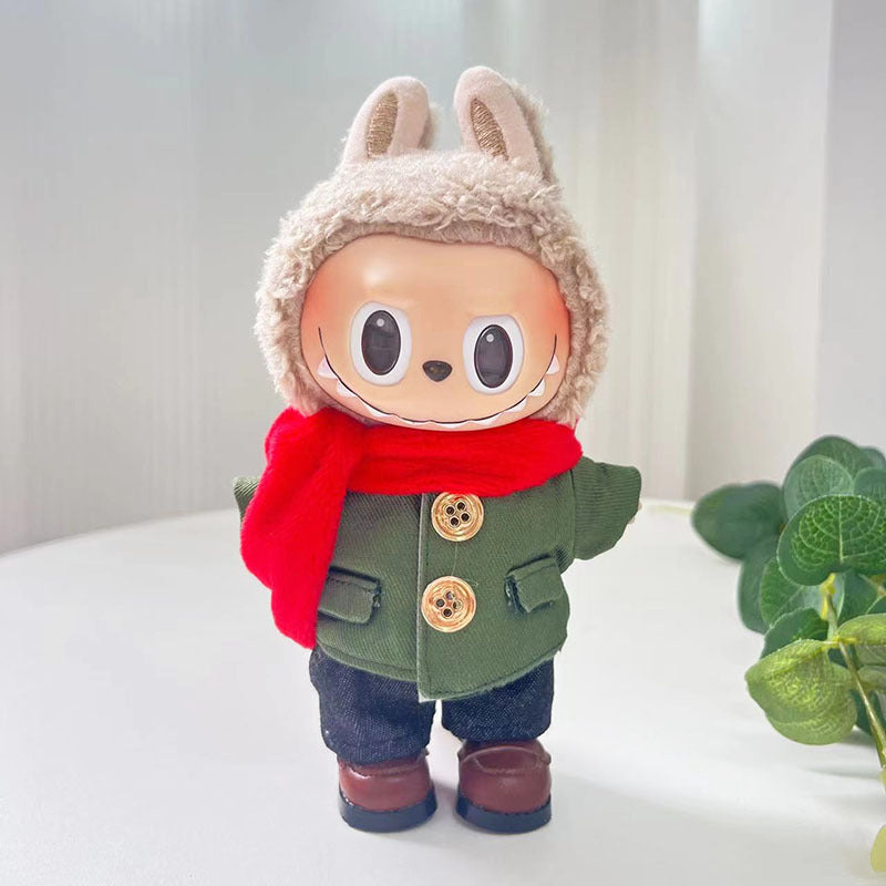 [Clothes only] 17cm labubu cloth blind box pendant doll with green military coat set cute