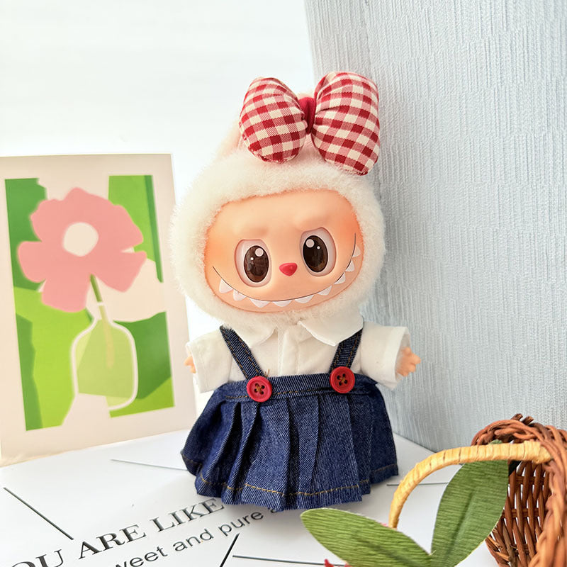 [Clothes only] 17cm Labubuwa clothes LABUBU blind box sitting party first, second and third generation denim strap skirt