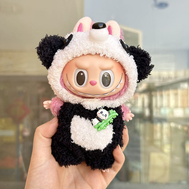 [Clothes only] 17cm pendant, rabub clothes, bamboo bear two-piece set, keychain labubu doll clothes, cute.