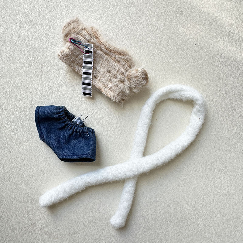 [Clothes only] First and second generation Labubu clothes pendant Labubu sitting party baby clothes denim cocoa three-piece set