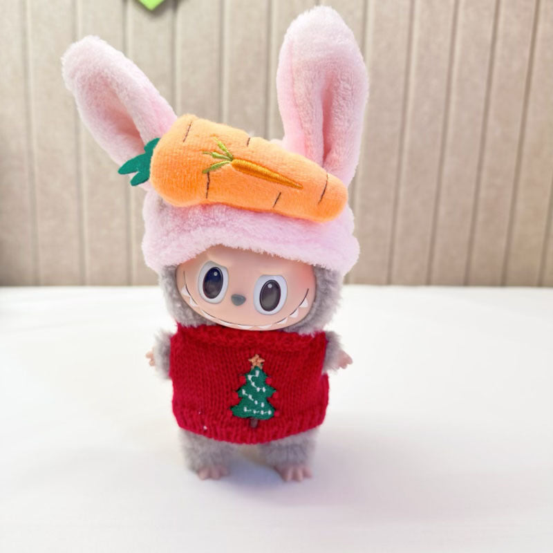 [Clothes only] 15cm pendant, blind box, rabub, plaid pajamas, three-piece set, keychain, doll clothes.