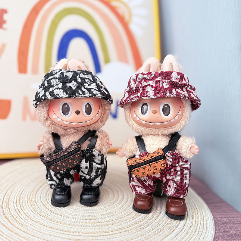 Clothes only] First and second generation Labubu clothes pendant Labubu sitting baby clothes leather clothes urban letter overalls