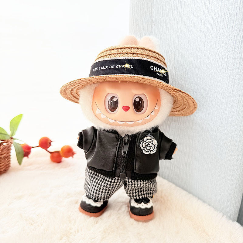 [Clothes only] 17cm pendant, rabub clothes, cat T camellia straw hat set, labubu doll clothes.