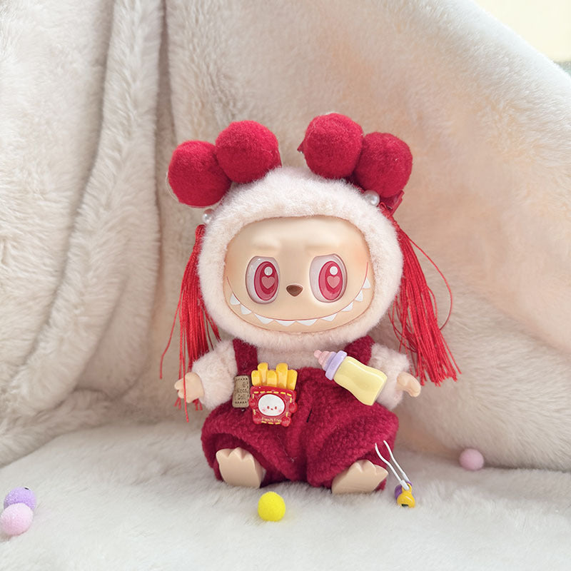 [Clothes only] First and second generation keychain Labubu clothes pendant Labubu bottle overalls + hat set