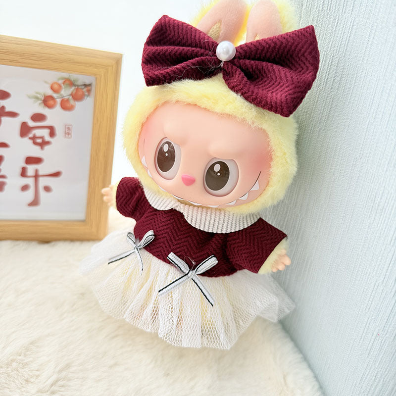 [Clothes only] First and second generation keychain Labubu clothes pendant Labubu cloth pendant burgundy white yarn dress cute