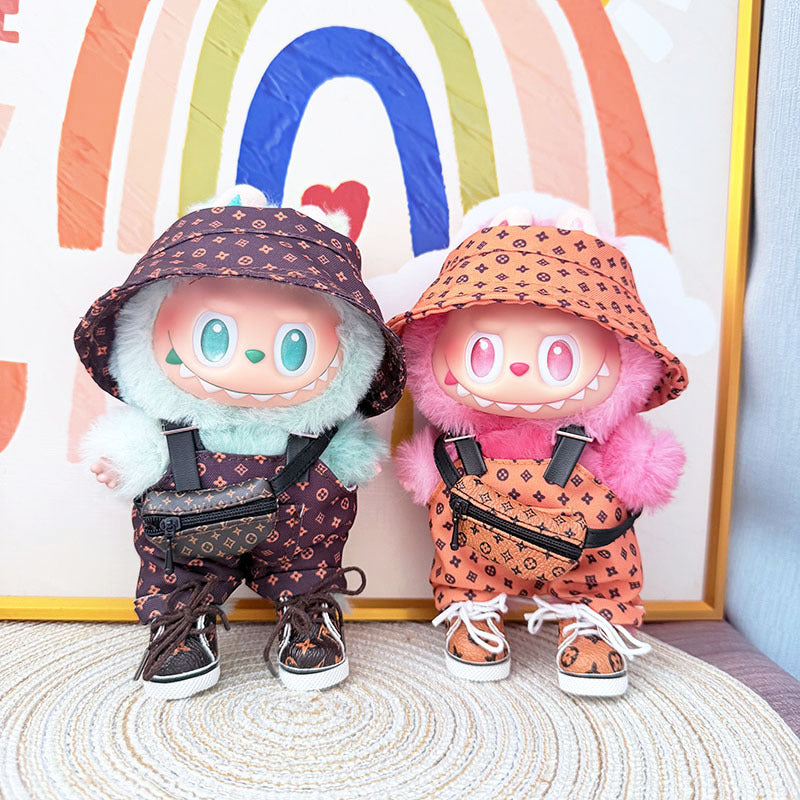 [Clothes only] One, two and three generations Labubu clothes pendant Labubu sitting baby clothes yellow big name bucket hat set