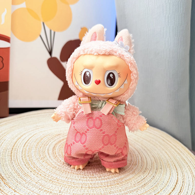 [Clothes only] First and second generation Labubu clothes pendant Labubu sitting baby clothes 8-character plaid overalls set
