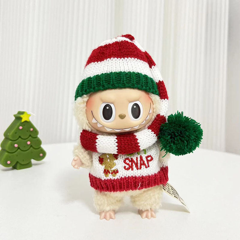 [Clothes only] 15cm Labubu Christmas clothes blind box Macaron Labubu pendant sweater hat set