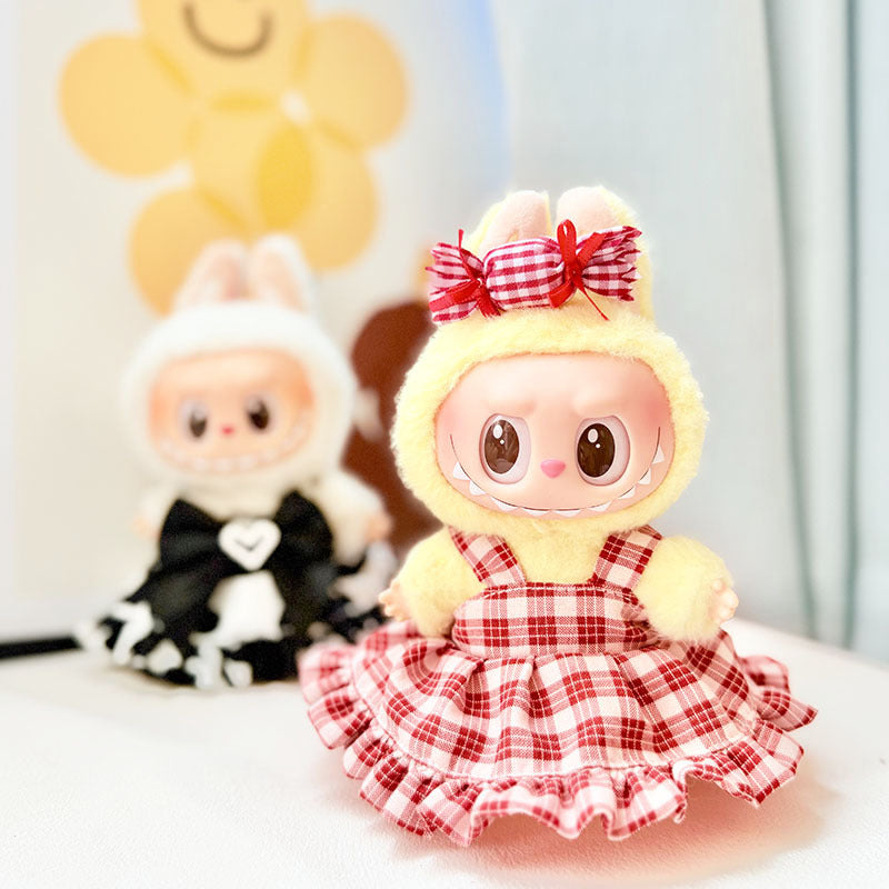 [Clothes only] First and second generation keychain Labubu clothes pendant Labubu baby clothes red grid black and white sweet dream skirt