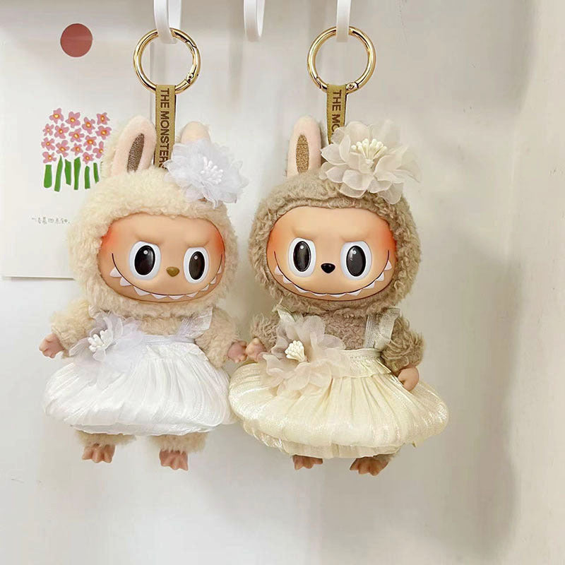 [Clothes only] 15cm pendant blind box with Labubu keychain doll dress, cute clothes.
