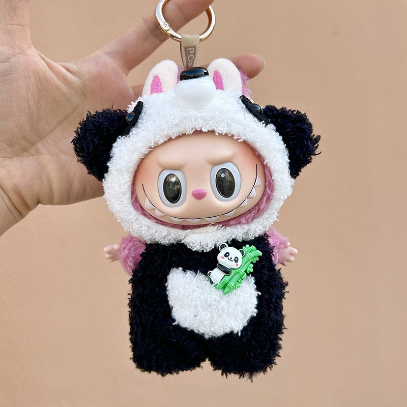 [Clothes only] 17cm pendant, rabub clothes, bamboo bear two-piece set, keychain labubu doll clothes, cute.