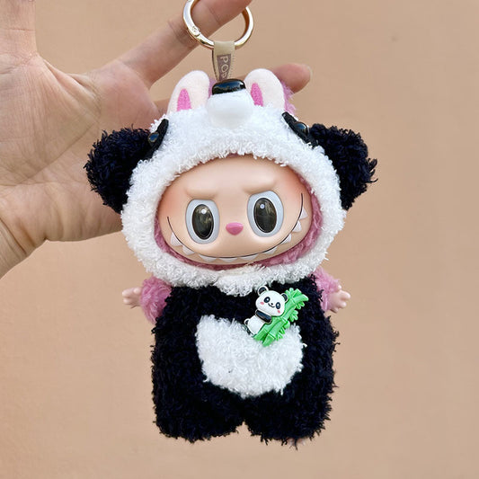 [Clothes only] 17cm pendant, rabub clothes, bamboo bear two-piece set, keychain labubu doll clothes, cute.