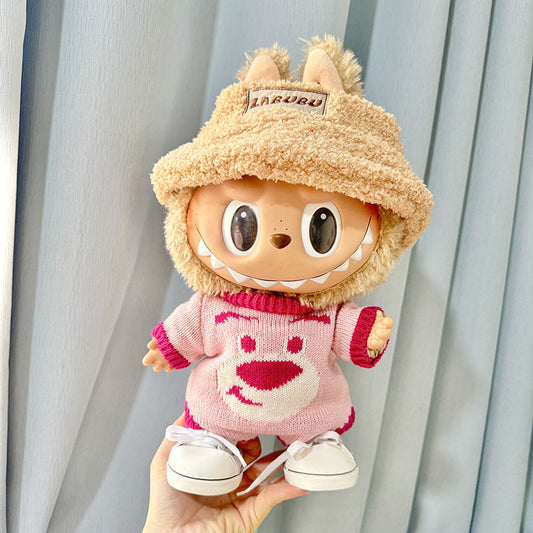 38Cm Labubu plush doll clothes wearing vinyl Labubu doll clothes climbing clothes smiley face strawberry bear cute