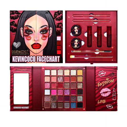KEVIN & COCO36 Color Red Lip Pop Beauty Set Eyeshadow Lip Glaze, Highlight Blush Balm Set