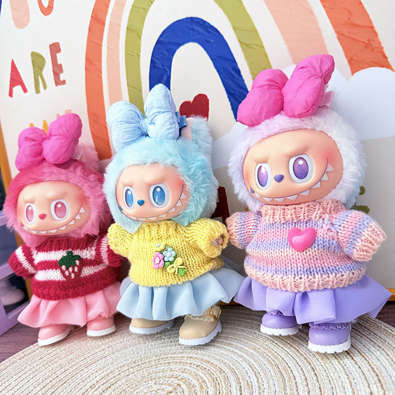 [Clothes only] One, two and three generations Labubu clothes pendant Labubu sitting baby clothes sweater jelly gauze skirt set