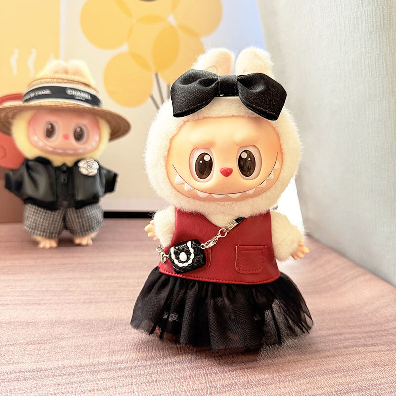[Clothes only] 17cm pendant rabub clothes sweet and spicy black yarn skirt straw hat set labubu doll clothes cute