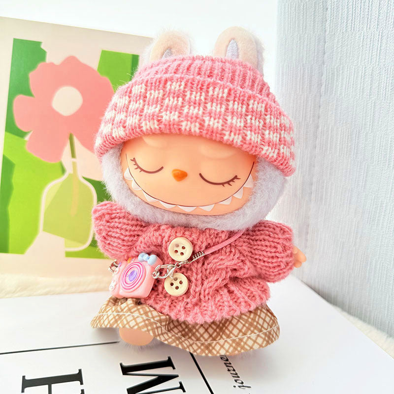 [Clothes only] One, two and three generations of keychains Labubu clothes pendant Labubu baby clothes knitted sweater hat set