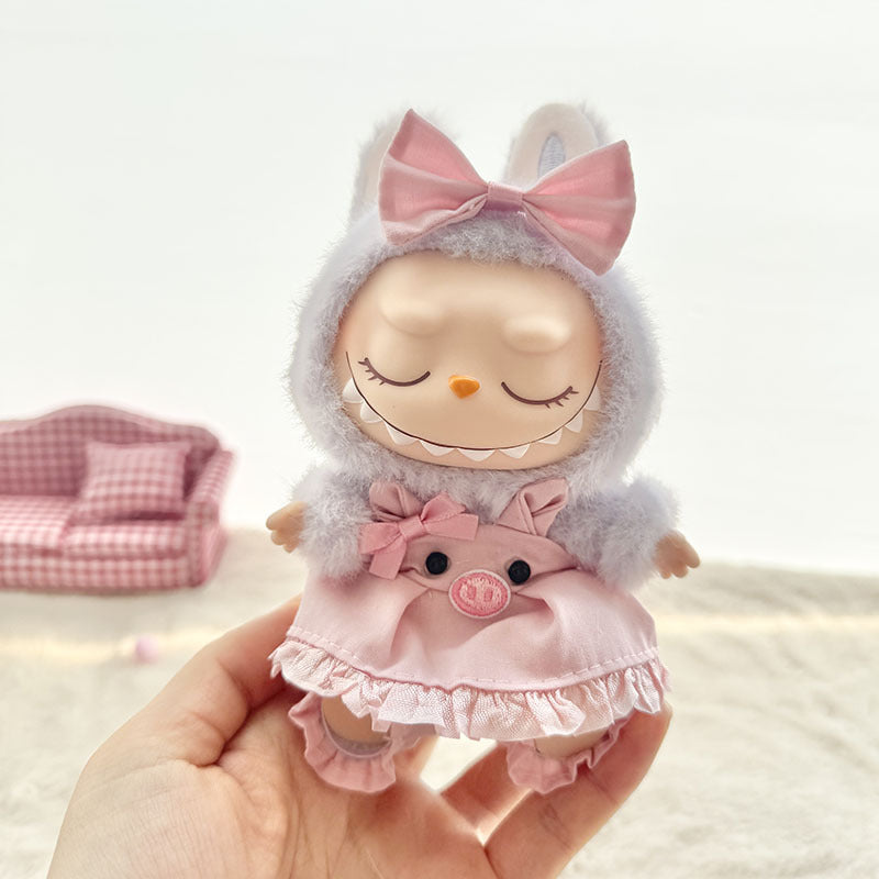 [Clothes only] First and second generation Labubu clothes pendant Labubu sitting party baby clothes pink piggy strap skirt cute