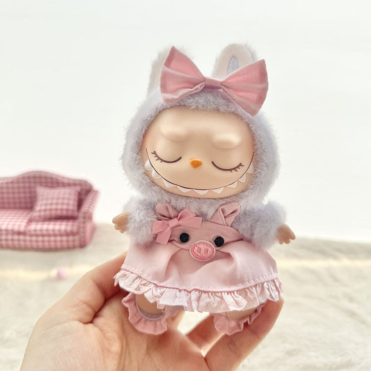[Clothes only] First and second generation Labubu clothes pendant Labubu sitting party baby clothes pink piggy strap skirt cute