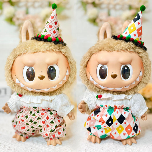 38Cm Labubu vinyl plush doll clothes for Labubu doll clothes poker clown suit cute