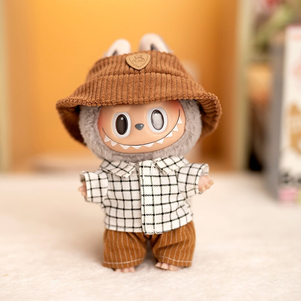 仅衣服] 一二代钥匙扣Labubu衣服挂件拉布布配饰格子休闲三件套萌