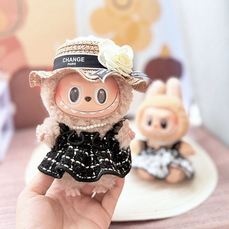 [Clothes only] One, two and three generations Labubu clothes pendant Labubu sitting baby clothes plaid fragrant wind strap skirt