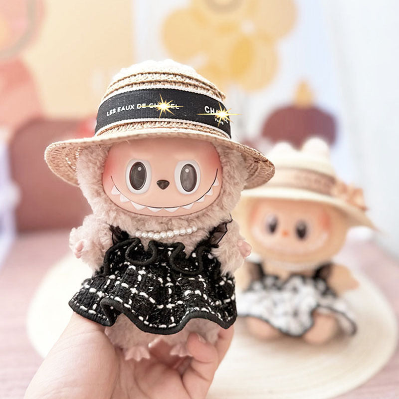 [Clothes only] One, two and three generations Labubu clothes pendant Labubu sitting baby clothes plaid fragrant wind strap skirt