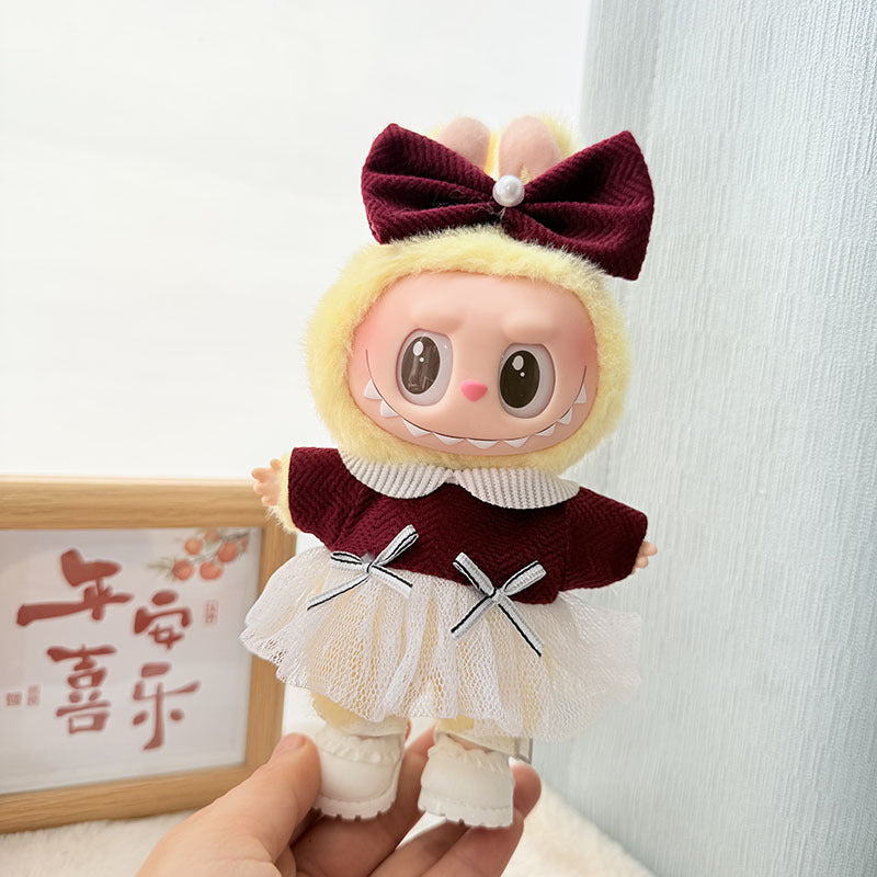 [Clothes only] First and second generation keychain Labubu clothes pendant Labubu cloth pendant burgundy white yarn dress cute