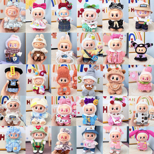 The first, second and third generation keychain Labubu clothes pendant Labubu baby clothes trendy sweater overalls set is cute.