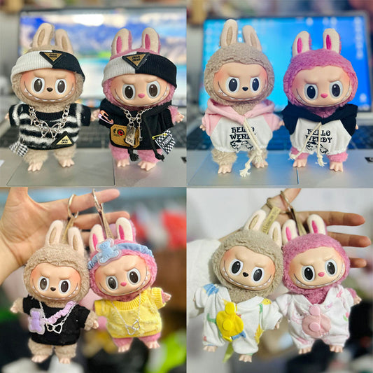 [Clothes only] 17cm pendant, Labubu clothes, keychain Labubu doll, replacement baby clothes, cool trend clothes.