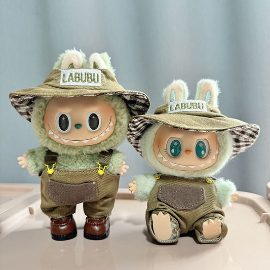 [Clothes only] One, two and three generations Labubu clothes pendant Labubu sitting party baby clothes green fisherman overalls