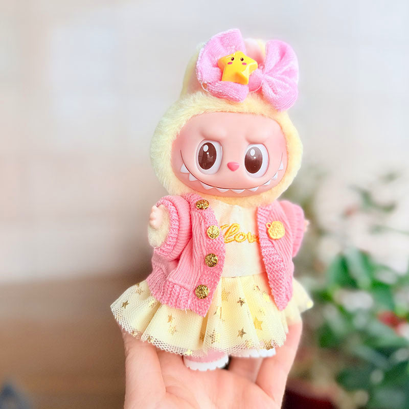 [Clothes only] 17cm Labubuwa clothes LABUBU blind box sitting party one, two, three generations of gold and purple joy clothes