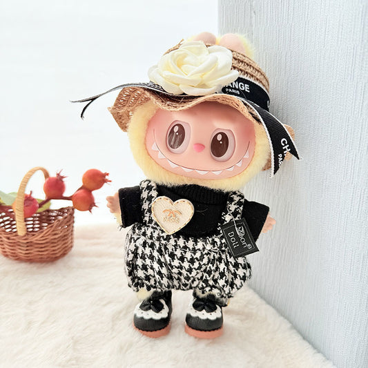 [Clothes only] 17cm pendant, rabub clothes, camellia straw hat set, keychain, labubu doll clothes.