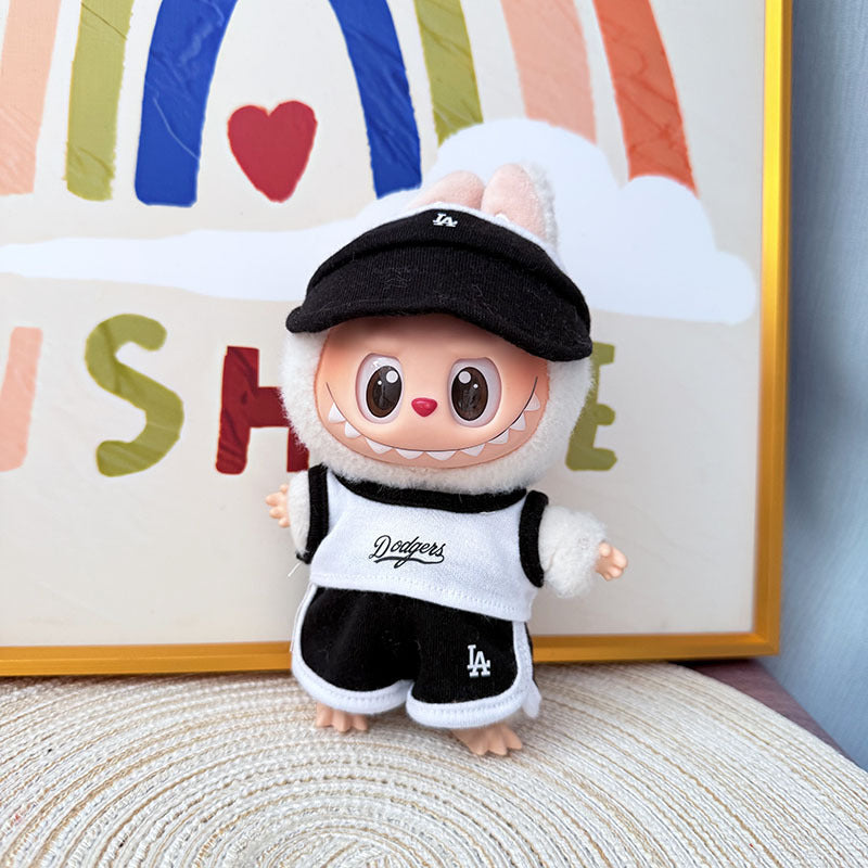 The first, second and third generation Labubu clothes pendant Labubu sitting party baby clothes peaked cap LA sports suit trend