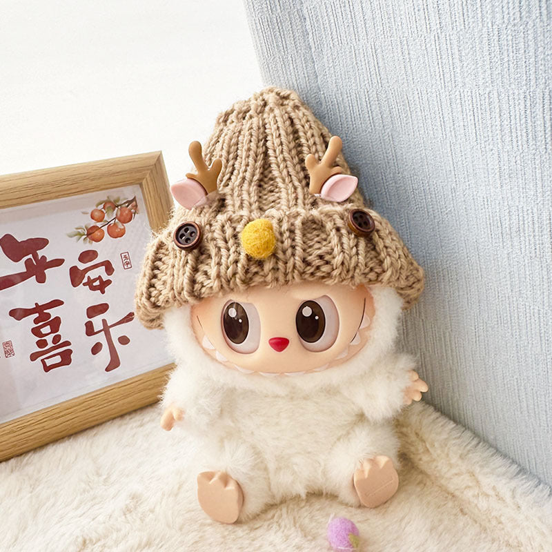 [Clothes only] Labubu clothes pendant Labubu sitting baby clothes khaki wood buckle sweater luck hat set cute
