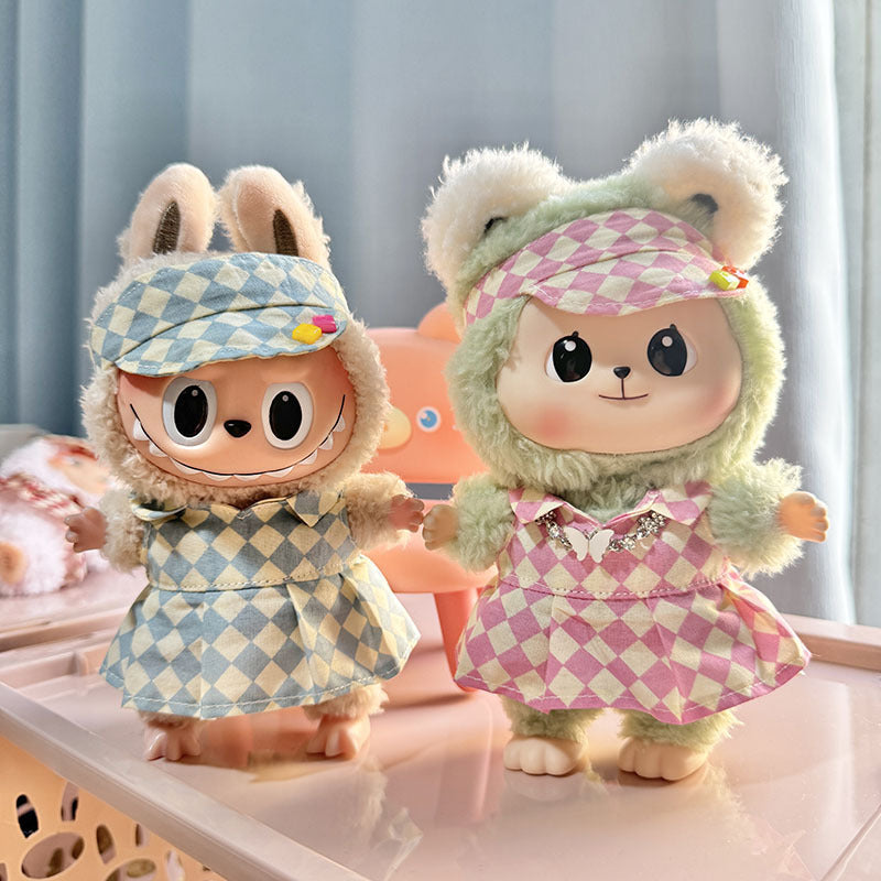 [Clothes only] 17cm pendant Labubu clothes Labubu doll rhombus overalls dress couple outfit