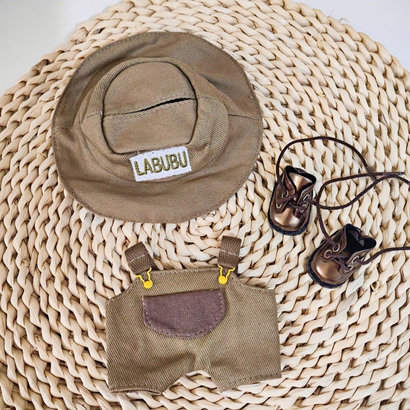 [Clothes only] One, two and three generations Labubu clothes pendant Labubu sitting party baby clothes green fisherman overalls