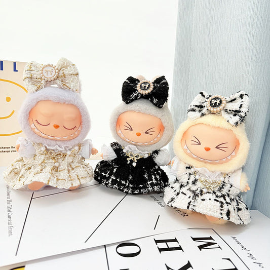 [Clothes only] First and second generation keychain Labubu clothes pendant Labubu baby clothes gold silk protagonist skirt set cute