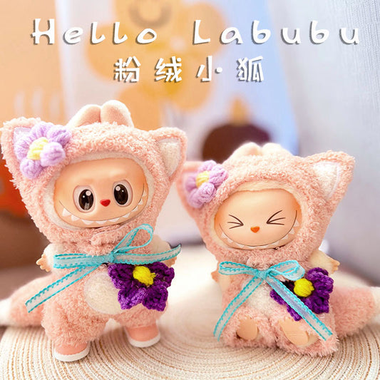 [Clothes only] 17cm Labubuwa clothes LABUBU blind box sitting party one, two or three generations of pink velvet fox clothes.