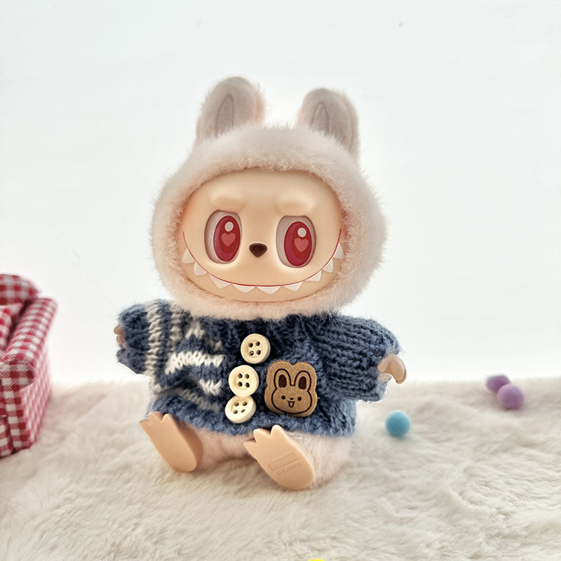[Clothes only] The first, second and third generation keychain Labubu clothes pendant Labubu baby clothes striped buttons sweater set.