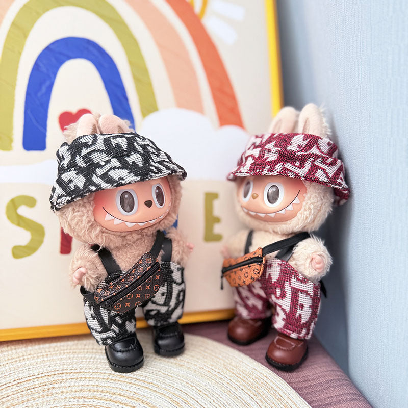 Clothes only] First and second generation Labubu clothes pendant Labubu sitting baby clothes leather clothes urban letter overalls